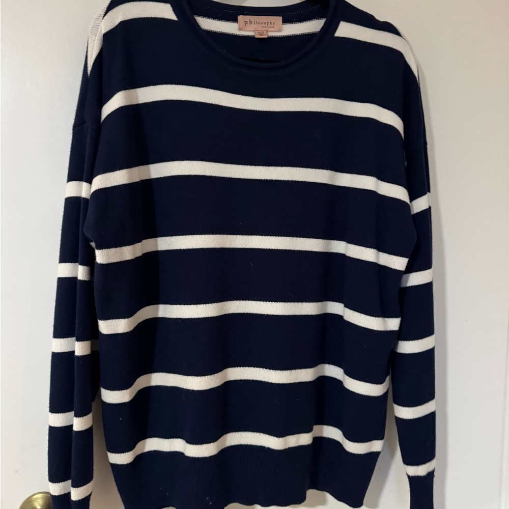 Philosophy Men's Sweater in Navy and Cream Stripes